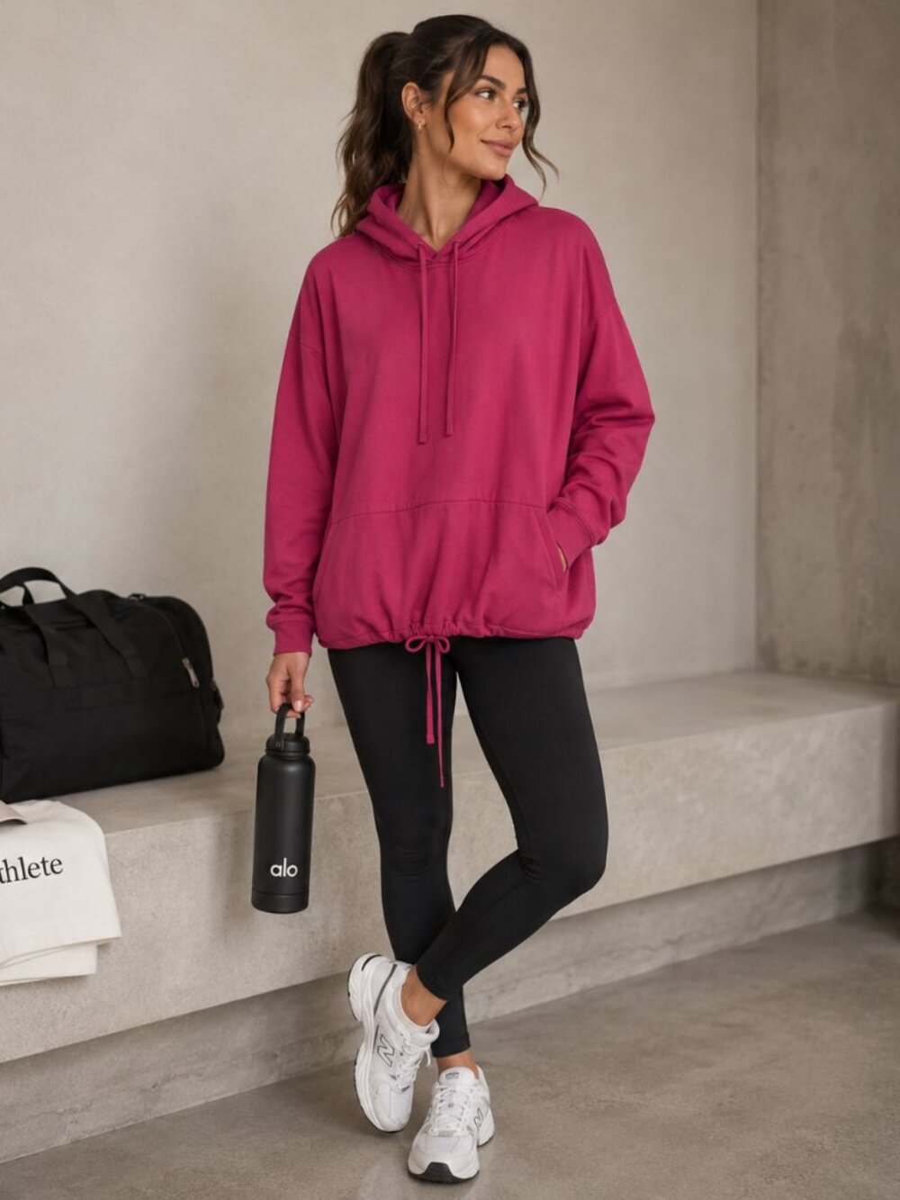 MTA Sport Hoodie Womens 1X Pink Cowl Neck Pullover Plus Size Athleisure Cozy